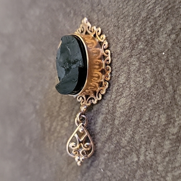 Copper CU Raw Obsidian Lace Gothic Pendant Necklace - Picture 3 of 7